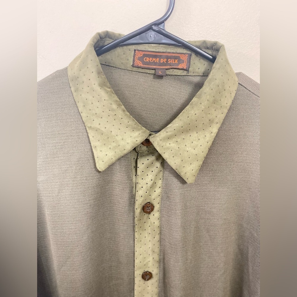 Vintage CREME DE SILK Olive Green Button Down Men's shirt size Large.excellent - Picture 3 of 13